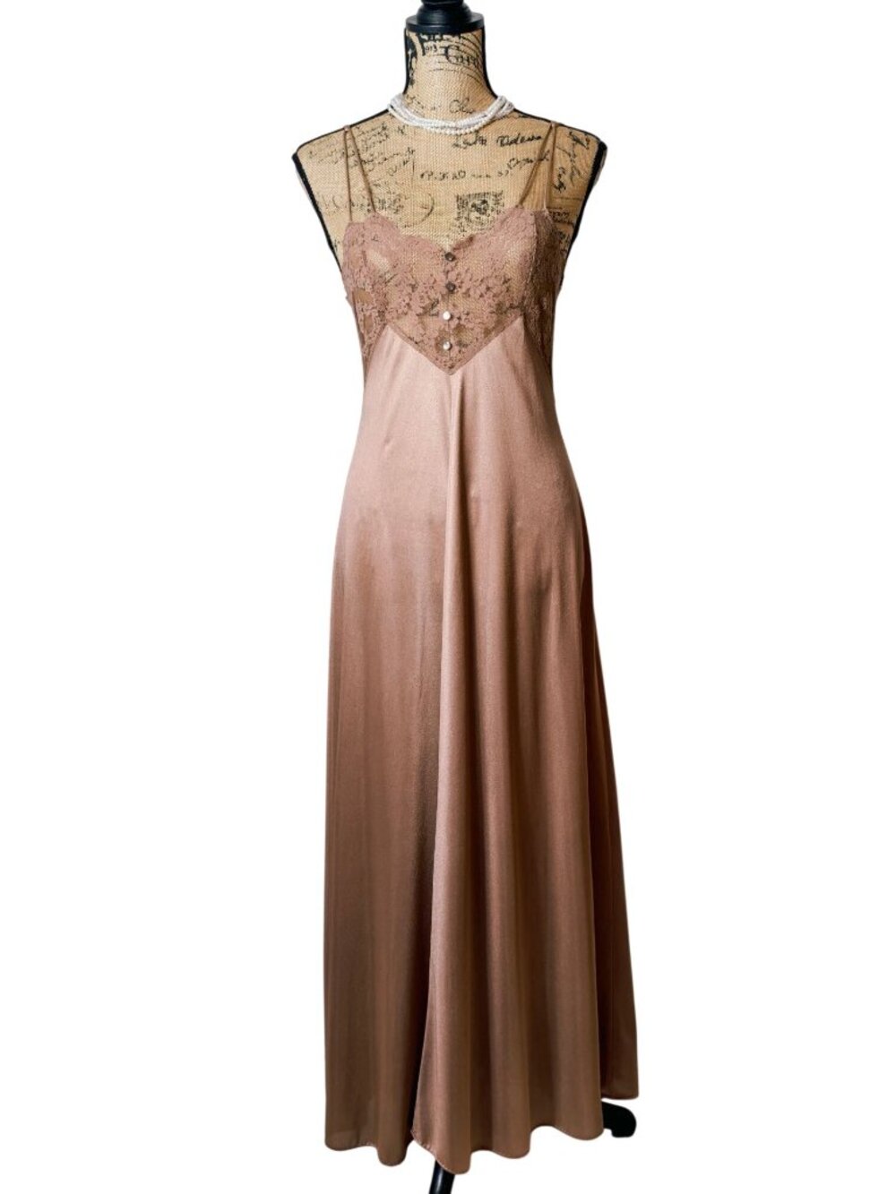 VTG Sears S Satin Nightgown 70's Blush Pink Lace Spaghetti Straps Maxi Slip